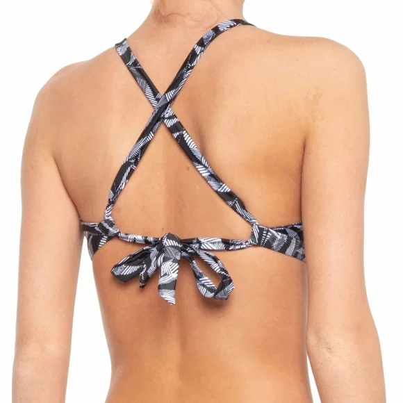 PRANA • NWT! “Regan” High Neck UPF 50+ Bikini Top - Black Springtime - Size S - Picture 2 of 16